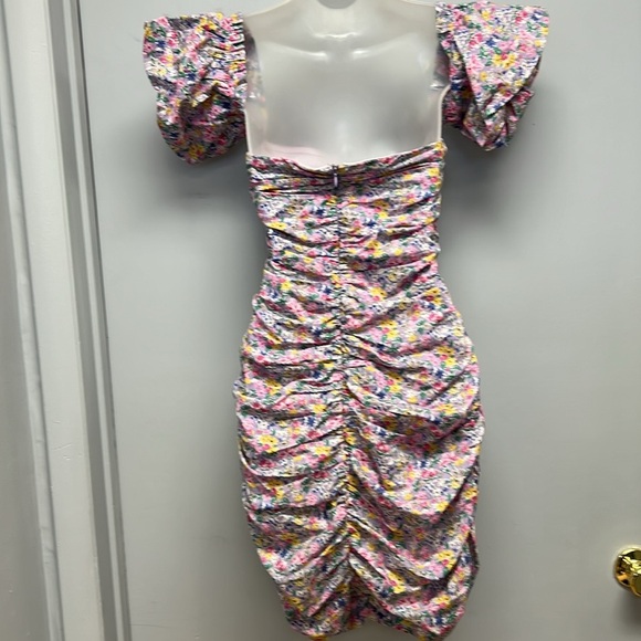 SNDYS. Women’s Floral Ruched Sweetheart Dress Size Large - Picture 5 of 14